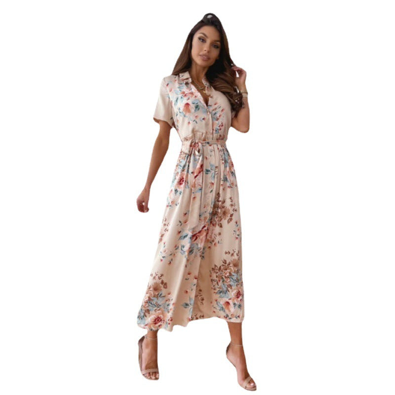 Dame Floral Print Midi Skjortekjole Stilla