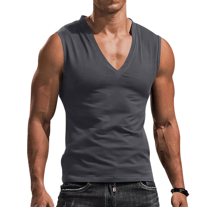 Herren nan figursyet tanktop med dyb V-udskæring og stræk-bomuldsblanding Skovae
