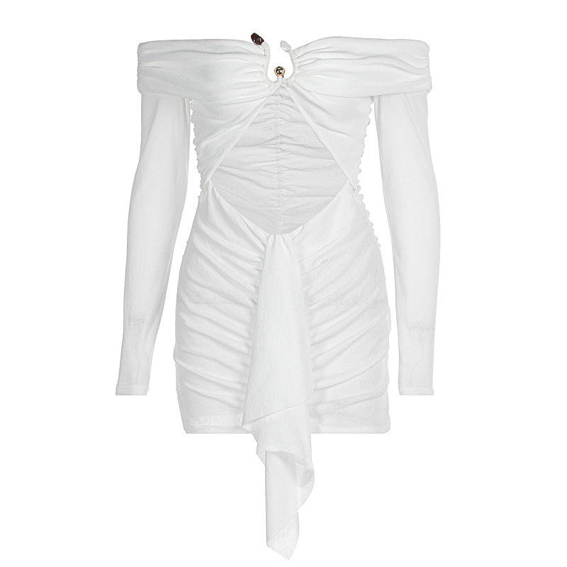 Dame Off-Shoulder Minikjole med raffineret draperingsdetalje og elegante rufflelementer Skovae