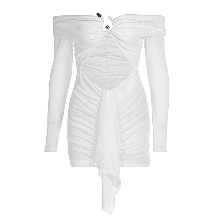 Dame Off-Shoulder Minikjole med raffineret draperingsdetalje og elegante rufflelementer Skovae