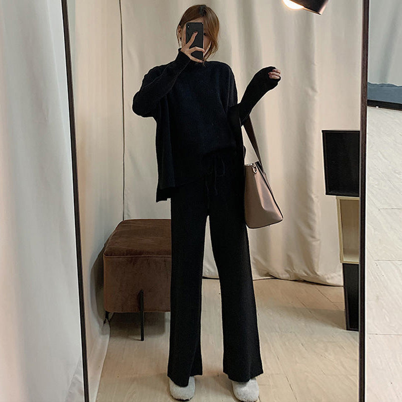 Femme Luxe Striktrøje og løs pasform bukser sæt Stilla
