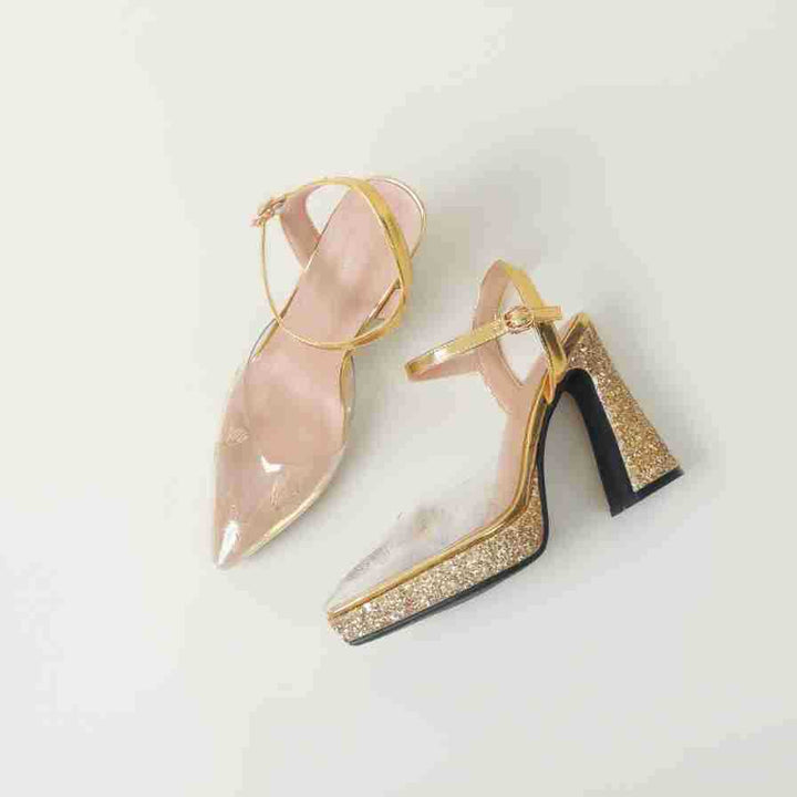 Femme Strappy Glitter-betonede Blokhæle Sandaler Stilla