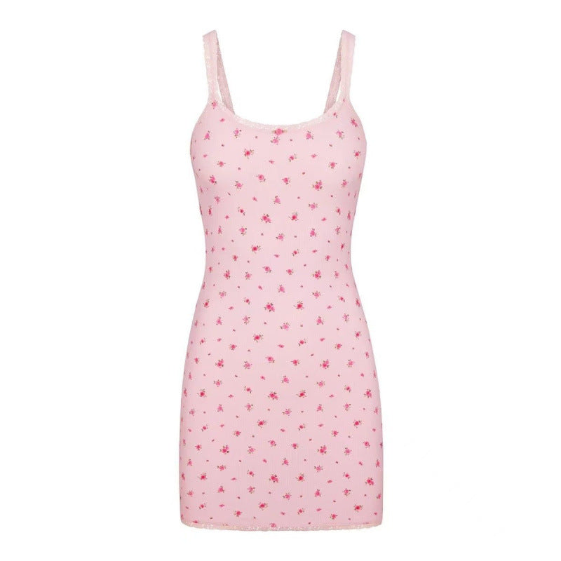 Dame Floral Print Spidserkant Chemise Kjole Stilla