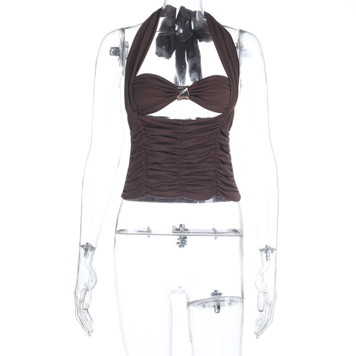 Dame trendy Tankini-top med afslappet drapering og halterneck Skovae