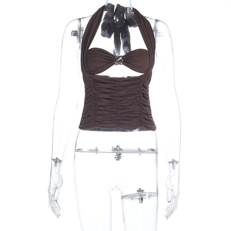 Dame Halter-Crop-Top med rynket design Skovae