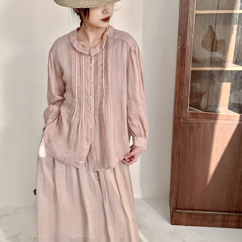 Femme Pliseret Struktureret Button-Up Bluse Stilla
