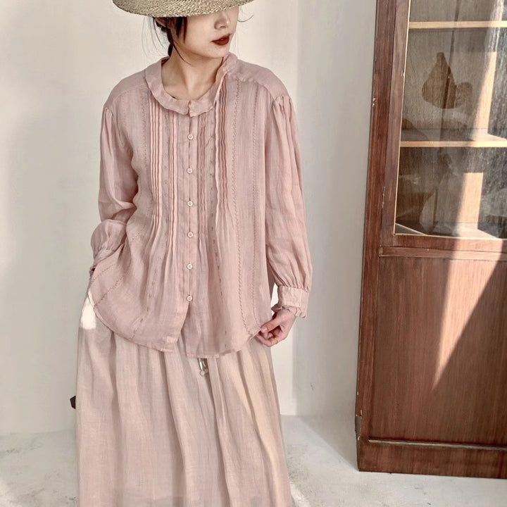 Femme Pliseret Struktureret Button-Up Bluse Stilla