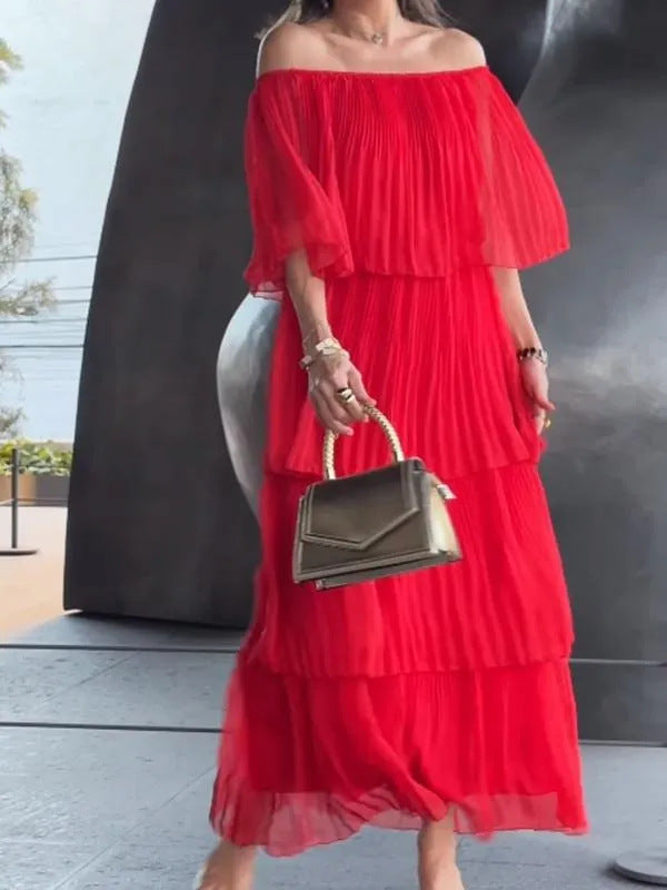 Dame Off-Shoulder Maxikjole med plisserede detaljer Stilla