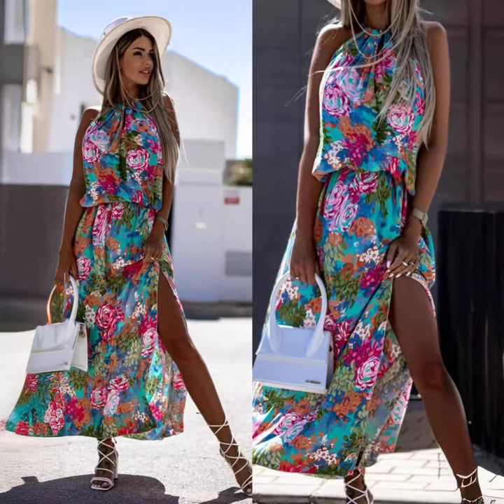 Dame Halterneck Maxi Kjole med elegant ridsedetalje Stilla