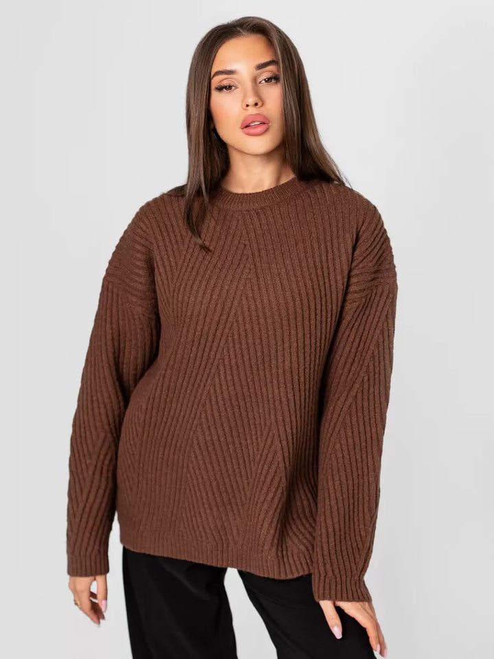 Dame hyggelig strikpullover med diagonal ribdesign Stilla