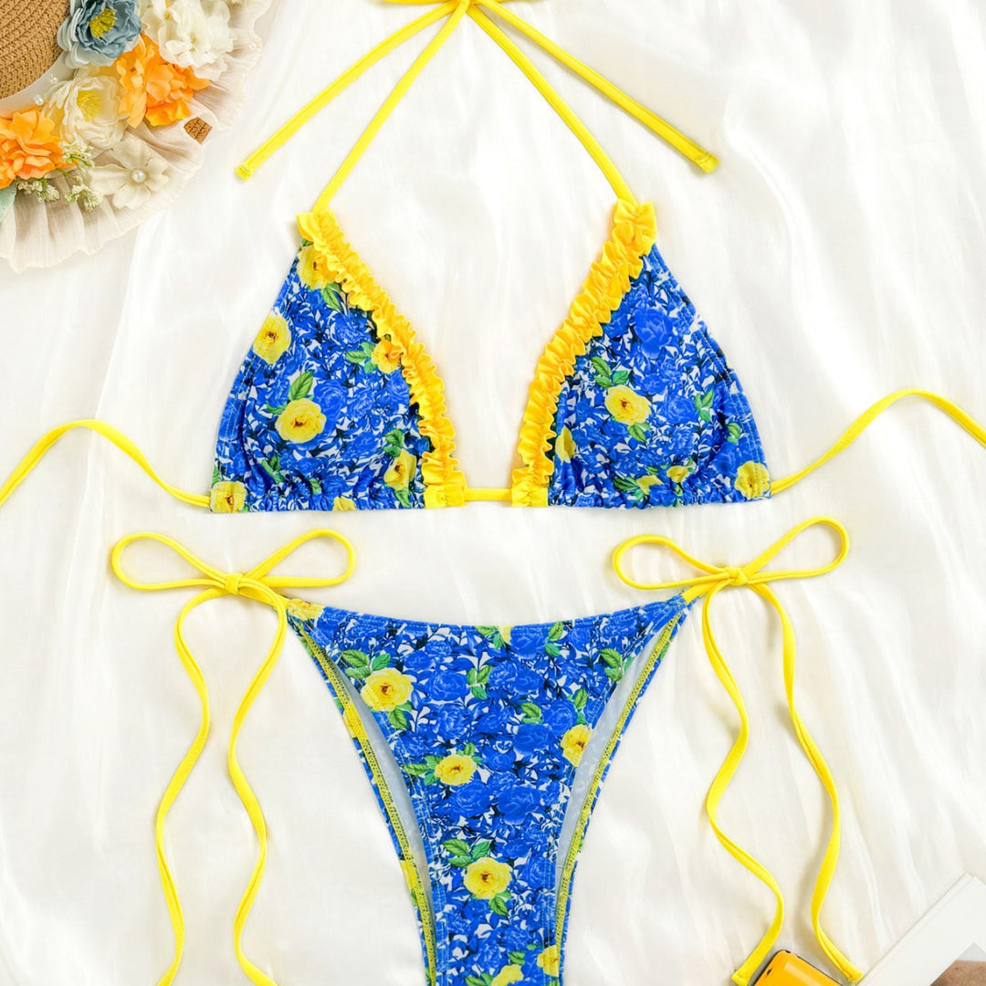 Dame Bikini-sæt med glædeligt flæsedesign og floralt mønster Stilla