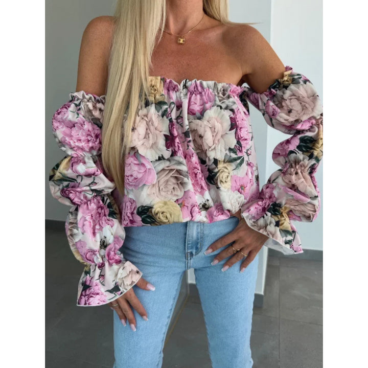 Dame Off-Shoulder Bluse med Blomsterprint og Flæseærmer Stilla