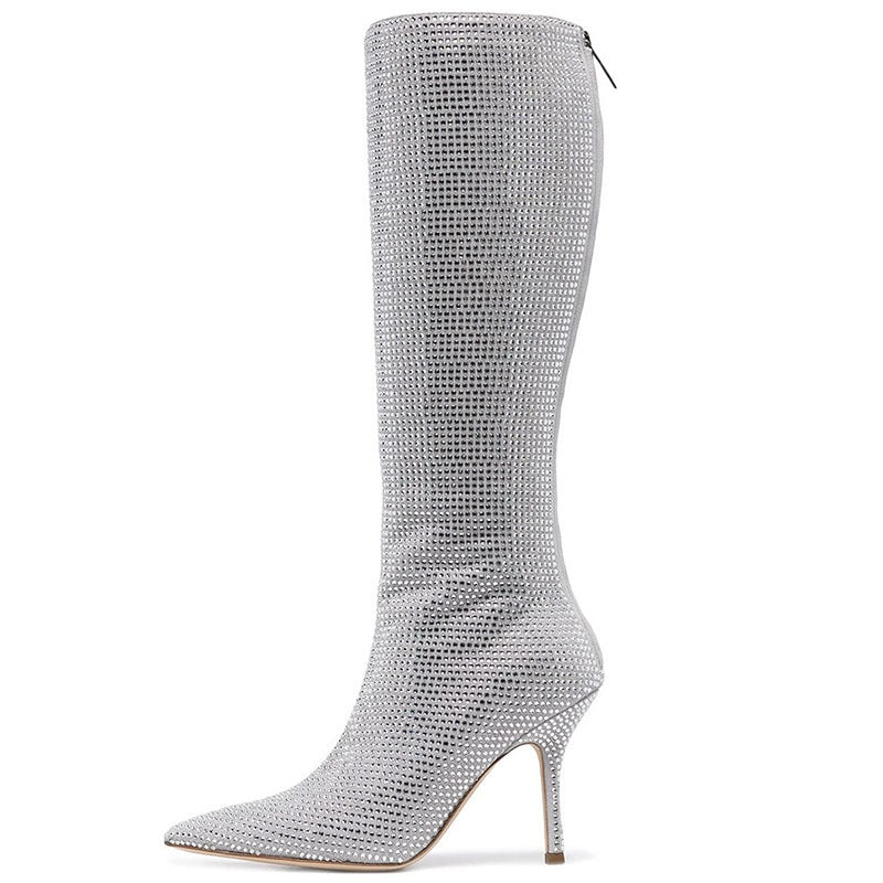 Femme Krystal-besmykkede Stiletto Over-knæ Støvler Stilla