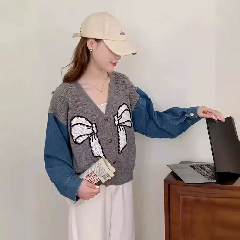 Dame Mode Cardigan med Dekorativ Sløjfe Broderi Stilla