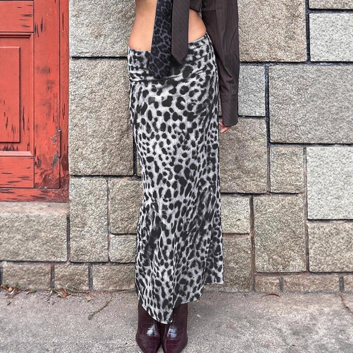 Dame Maxi-skjørt med elegant leopardprint og høj slidse Skovae