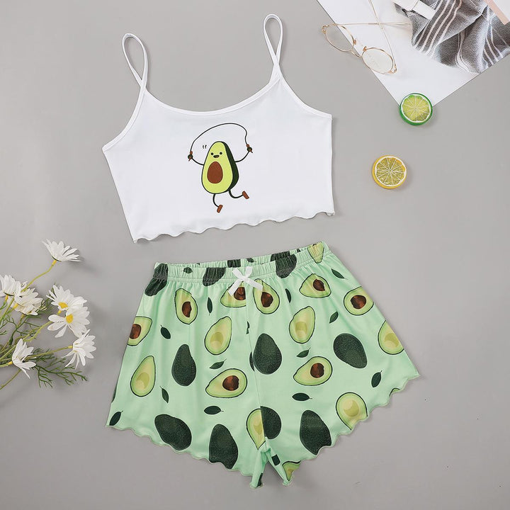 Damer fritid-loungewear-sæt med avocado-motiv Stilla