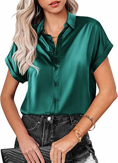 Dame Satin-bluse med overlappende skuldre Stilla