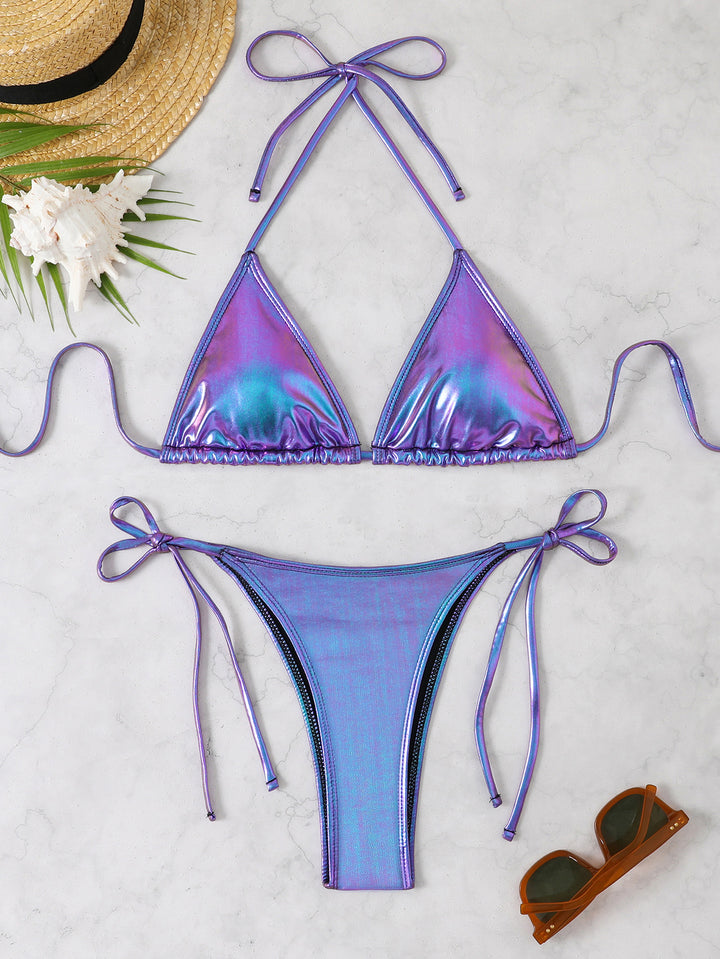Dame Triangel-Bikini med elegant metaloverflade og justerbare bindebånd Skovae