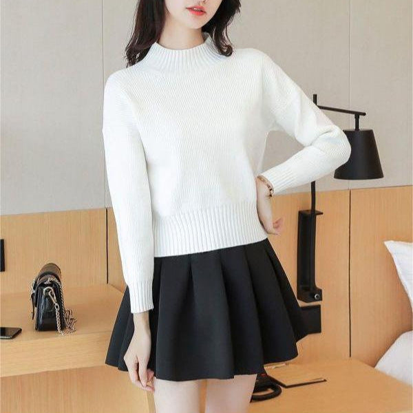 Kvinders casual strikket sweater med høj krave og fine ribdetaljer Stilla