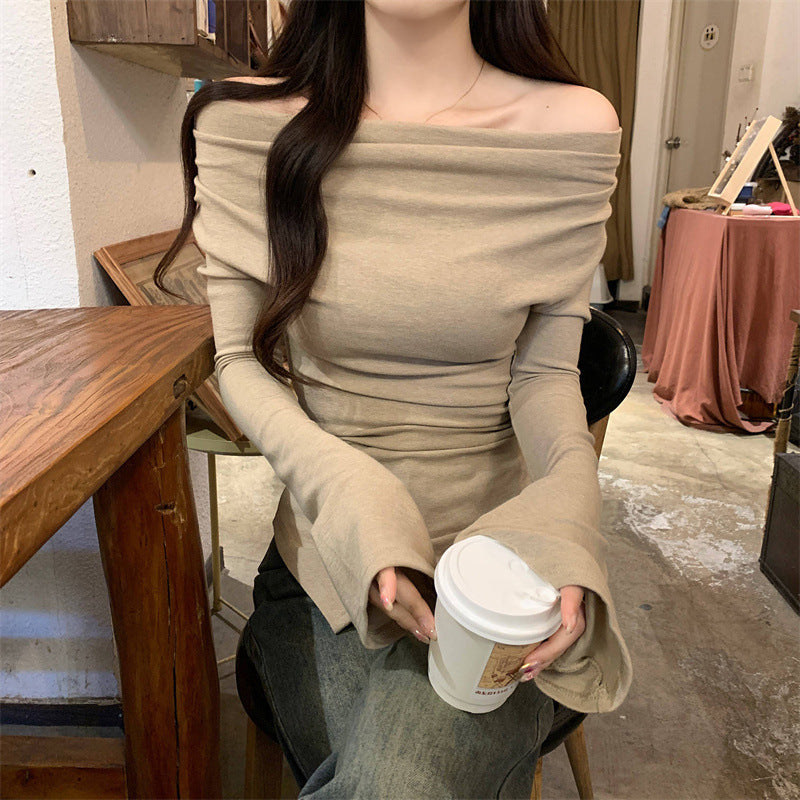 Dame Cowl Neck Langærmet Top med elegant Drapering Detalje Stilla
