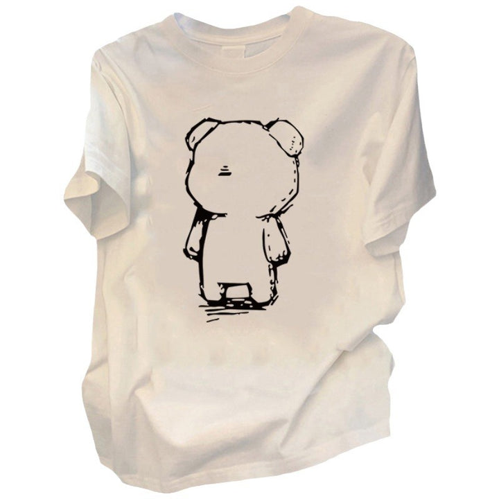 Dame T-shirt med kunstnerisk bjørn motiver og afslappet snit Stilla