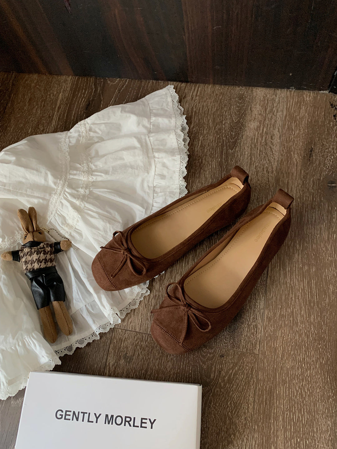 Dame Wildleder Ballerina Flats med sløjfe detalje Stilla