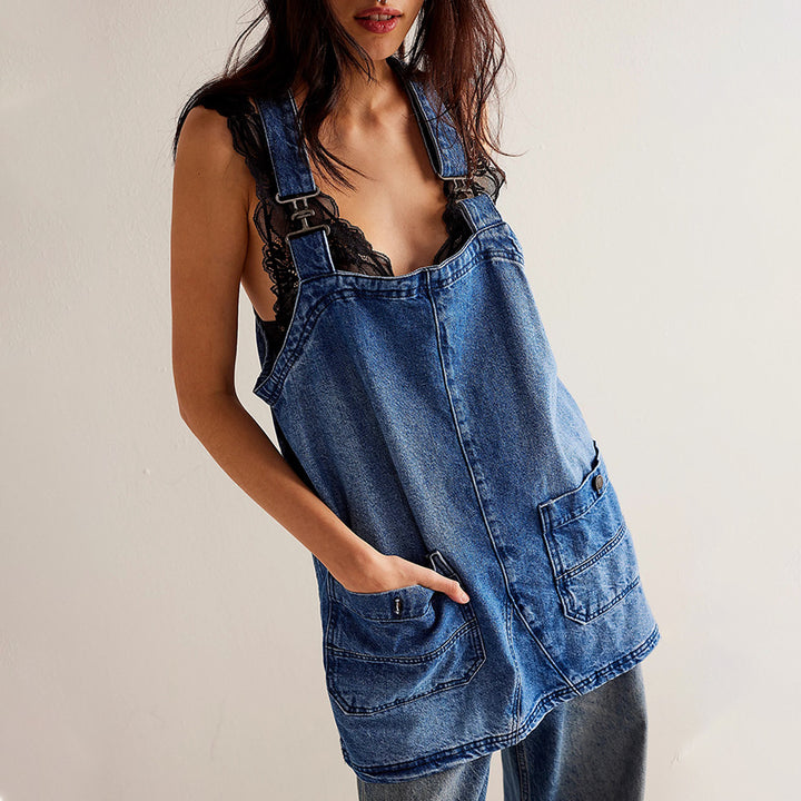 Dame Lækkert Denim-Overalls med praktiske Frontlommer og justerbare Stropper Stilla