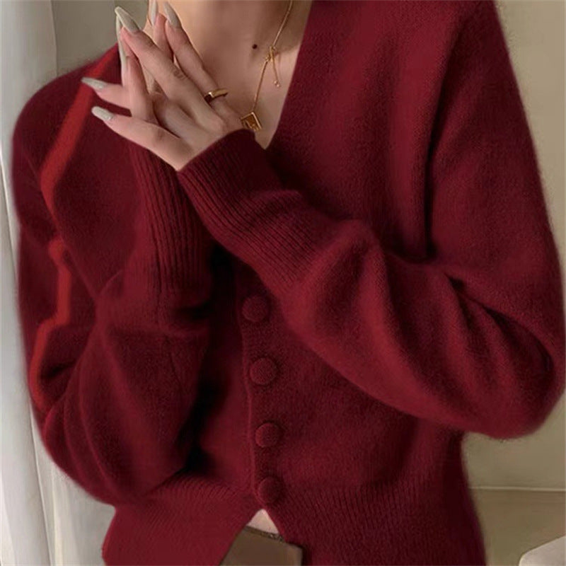 Kvinders mode cardigan med blødt mohair materiale og knaplukning Stilla