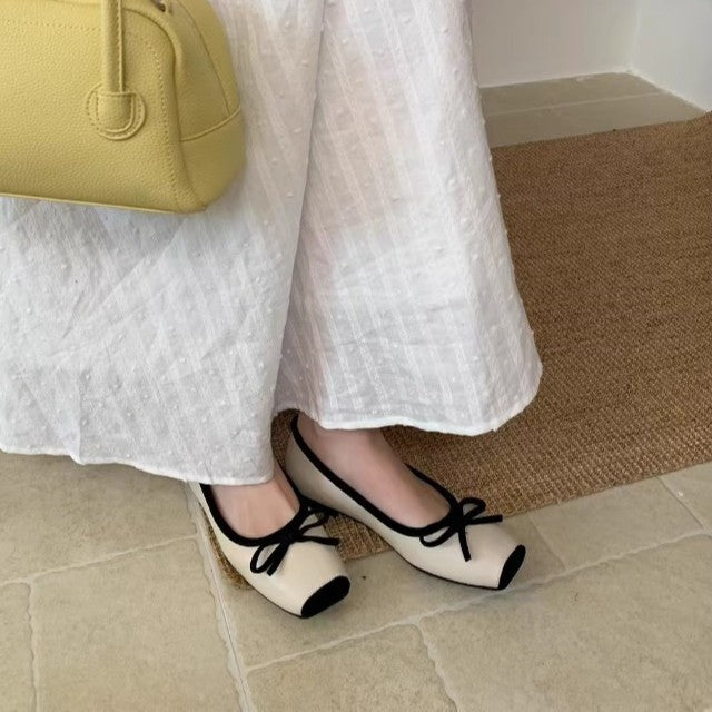 Femme Metallic Square Toe Flats med Sløjfedetalje Stilla