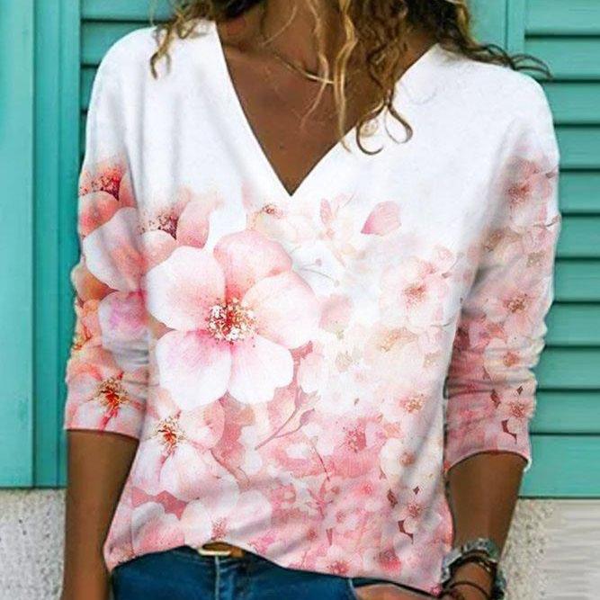 Stilla | Casual Print V-hals Langærmet T-shirt