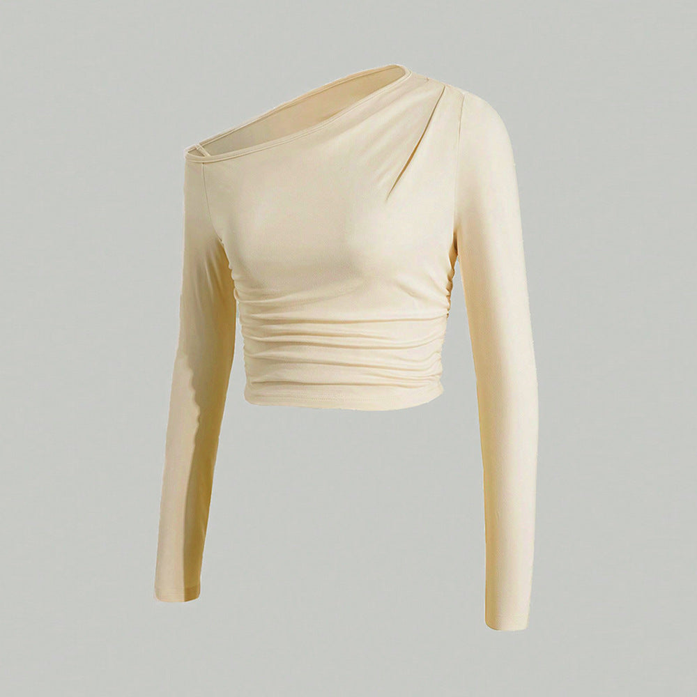 Kvindernes asymmetrisk langærmet crop top med let samlingseffekt Stilla