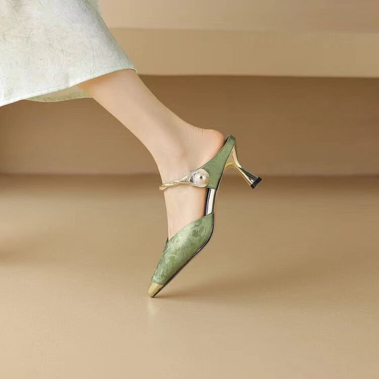 Dame Slingback Pumps med glitrende rem og elegant blokhæl Stilla