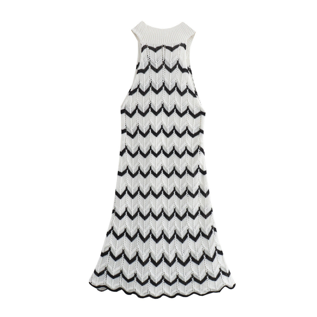 Femme Ærmeløs Strik-Maxi-Kjole med Chevron-Mønster Stilla