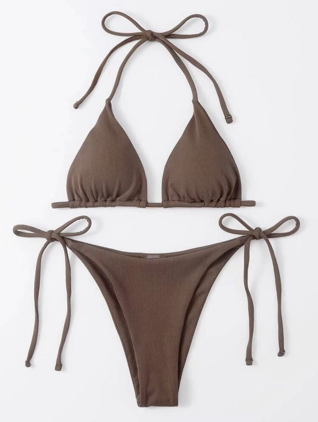 Dame Triangel-Bikini-Sæt med justerbare bindebånd og ribbet design Stilla