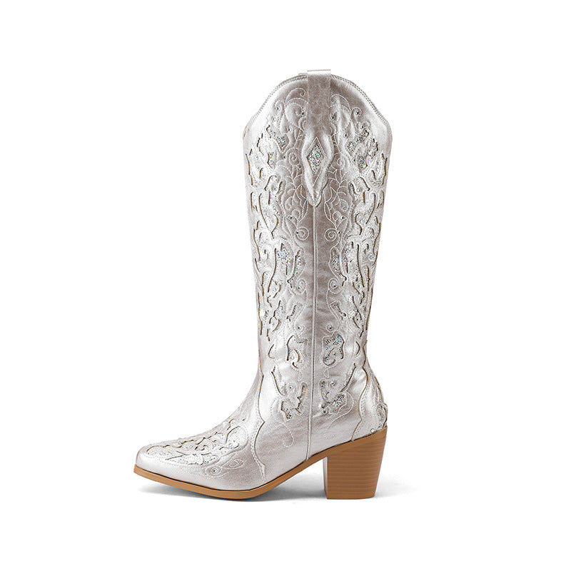 Femme Dekoreret Western Stiletto Knælange Støvler Stilla