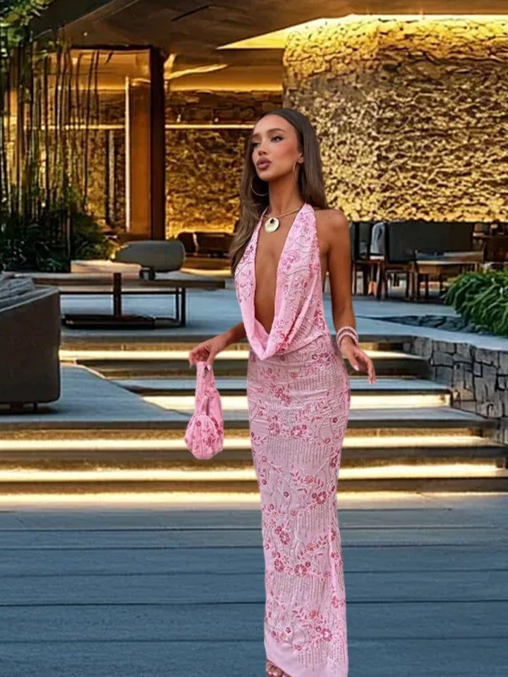 Dame elegant maxi kjoler med sofistikeret draperingsdesign og blomster mønster