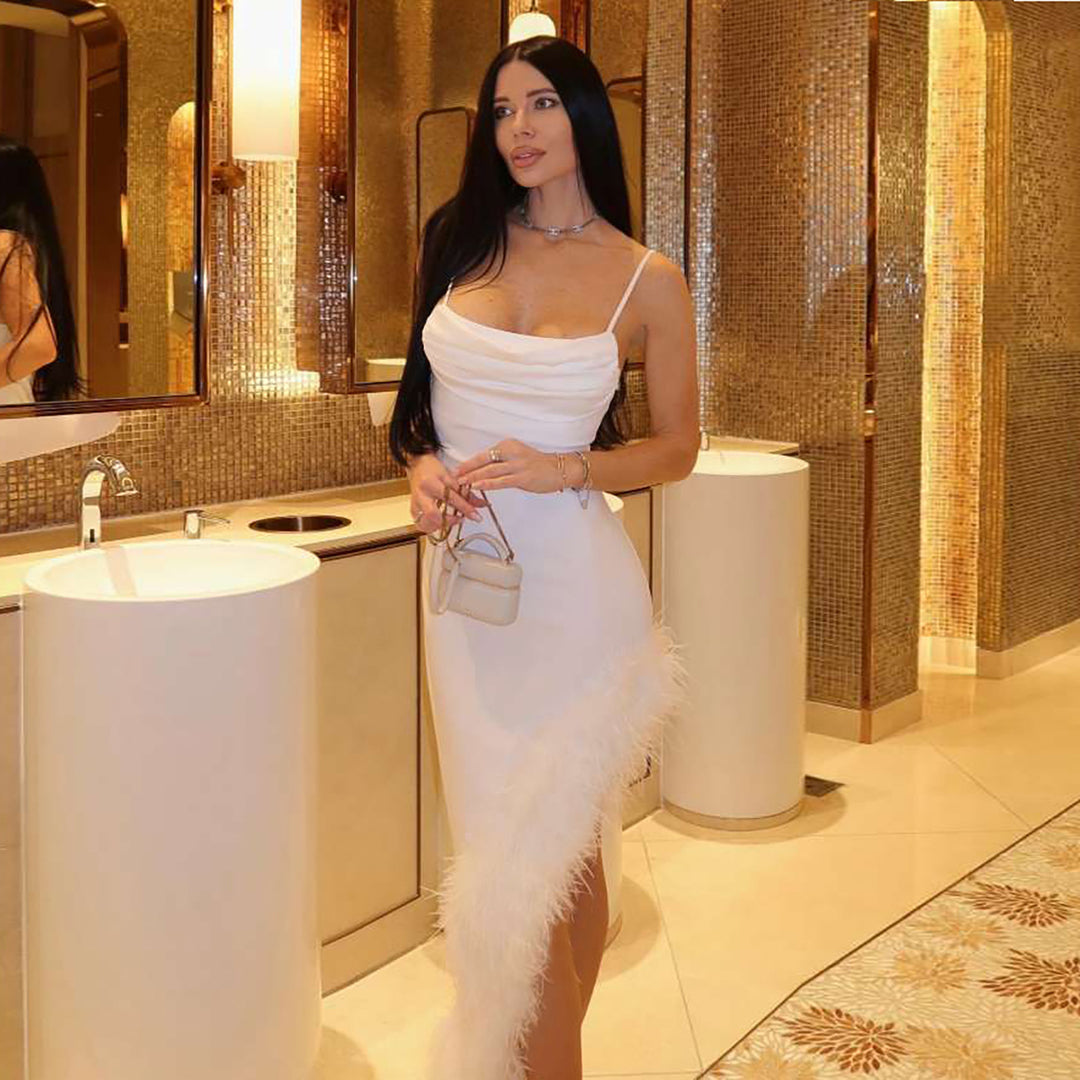Dame Maxi Kjole med elegant Fjerde detaljer Skovae