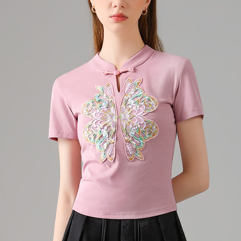 Dame T-shirt med kunstnerisk sommerfuglemotiv og elegant tøjdesign Stilla