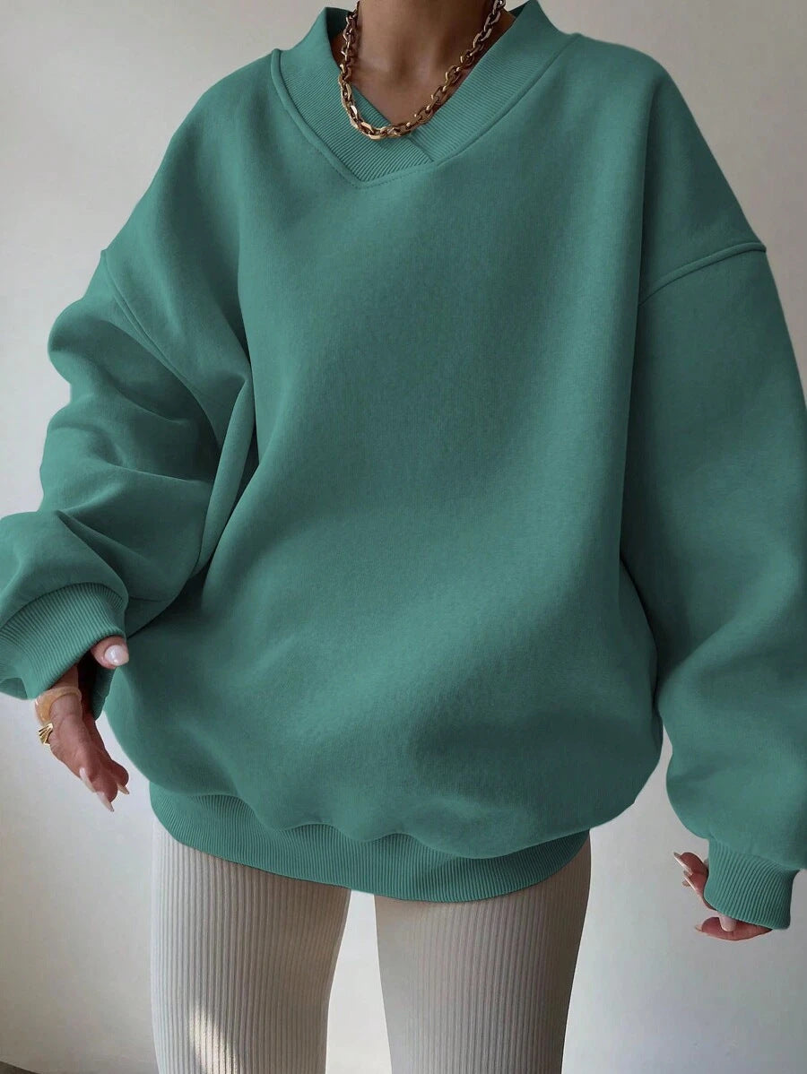 Dame oversized sweatshirt med V-hals Skovae