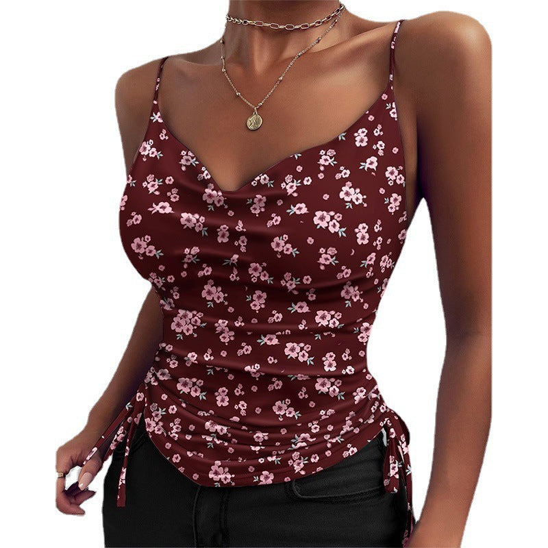 Dame bluse top med justerbare stropper og blomsterdekorationsdesign Stilla