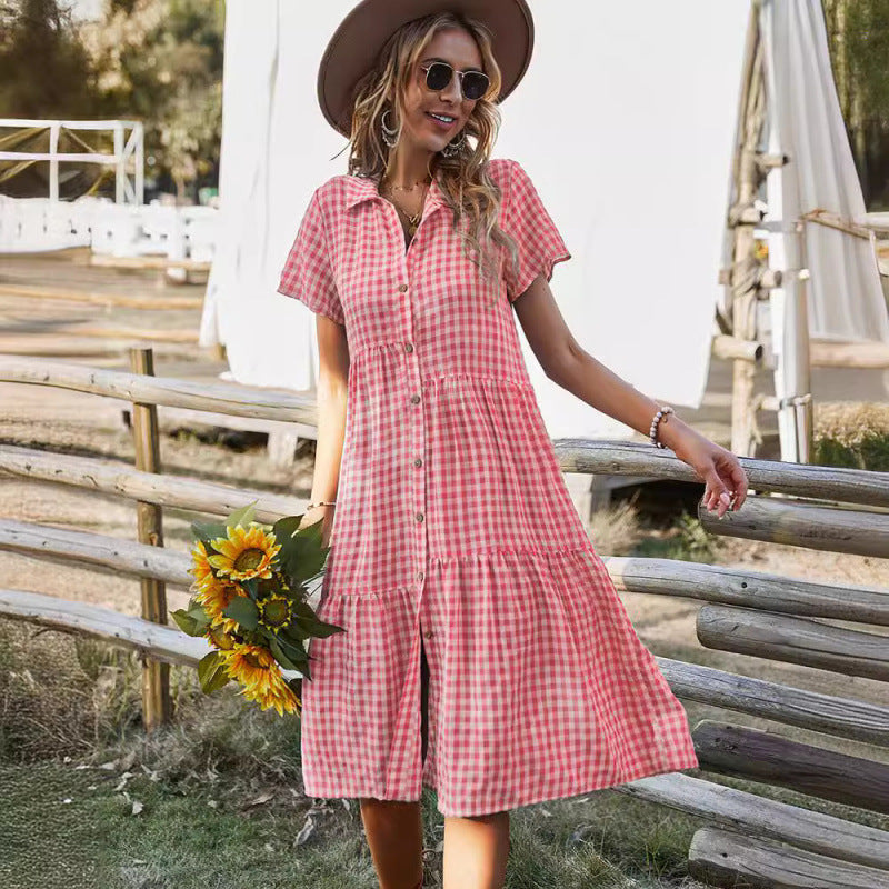Dame Gingham Button-Down Midi Kjole Stilla