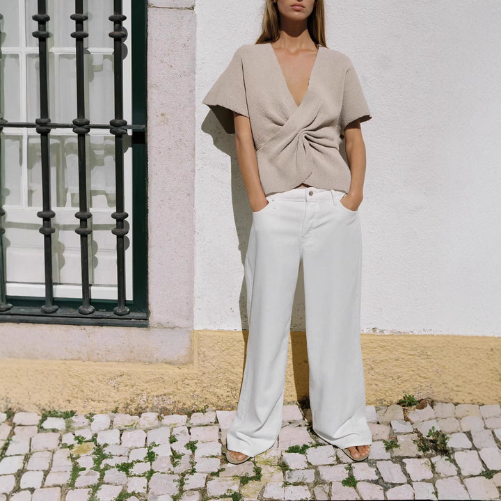 Damer luftig omslagstop med elegant drapering Skovae