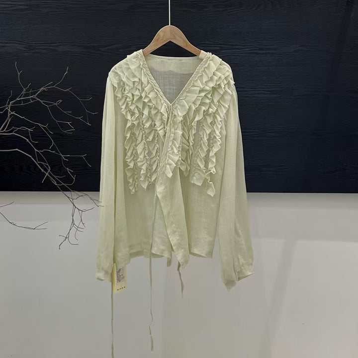 Femme Rynk V-Udskæring Bluse Stilla