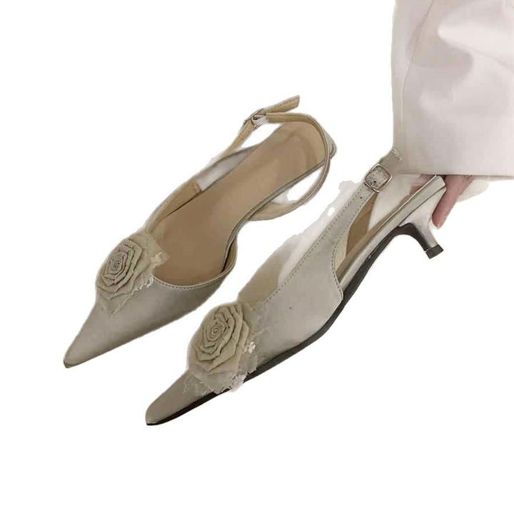 Damesko med blomsterdekorationer og spids tåområde, Slingback-hæle Stilla