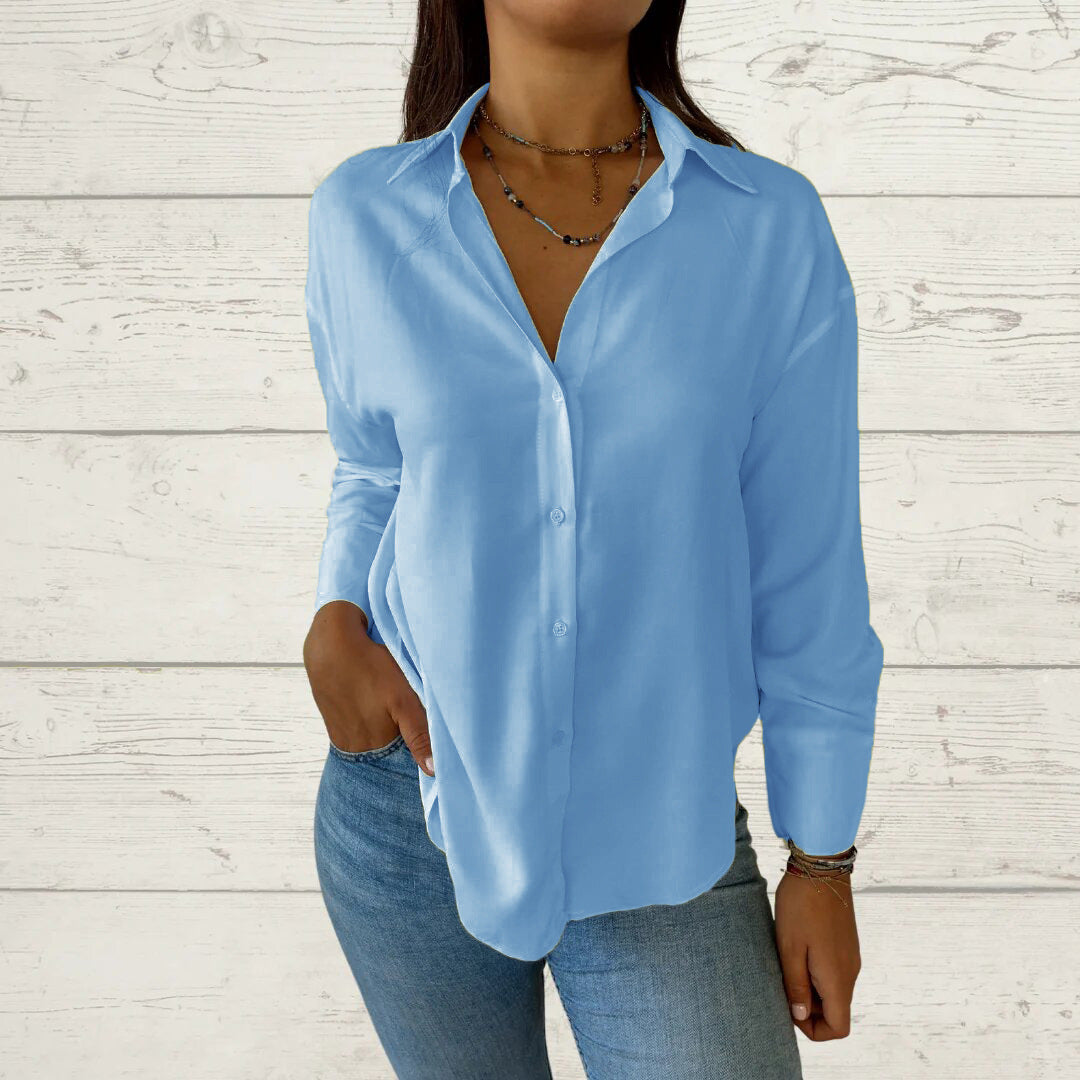Damer elegant langærmet bluse med fint stof og feminine detaljer Stilla