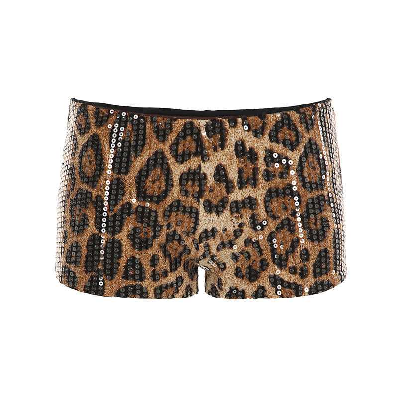 Dameglitrende mini skirt i leopardmønster Skovae
