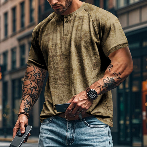 Herrer afslappet Henley T-shirt med moderne knapliste design og struktureret overflade Stilla