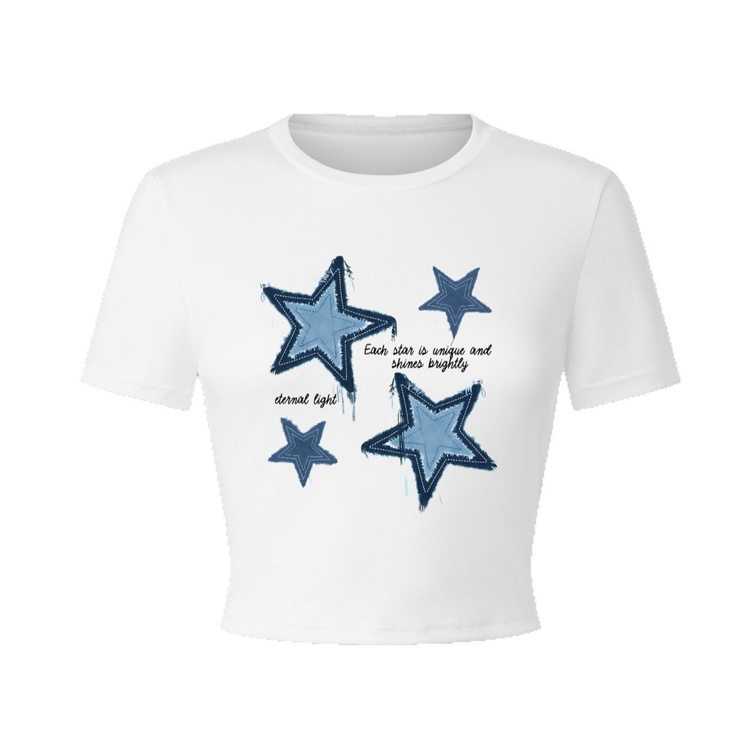 Dame Crop-T-Shirt med kreativt hjerte motiv og motiverende tekst Skovae