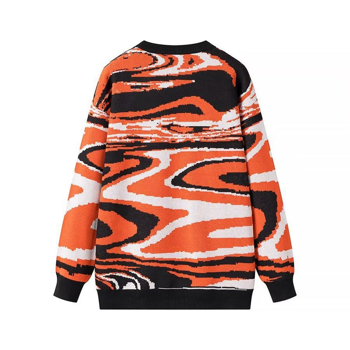 Dame trykt pullover med kunstnerisk bølgemønster Stilla