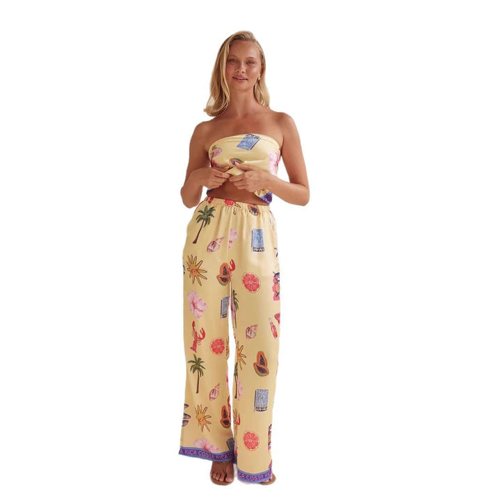 Kvinders jumpsuit med legende tropiske mønstre og elastisk top Skovae